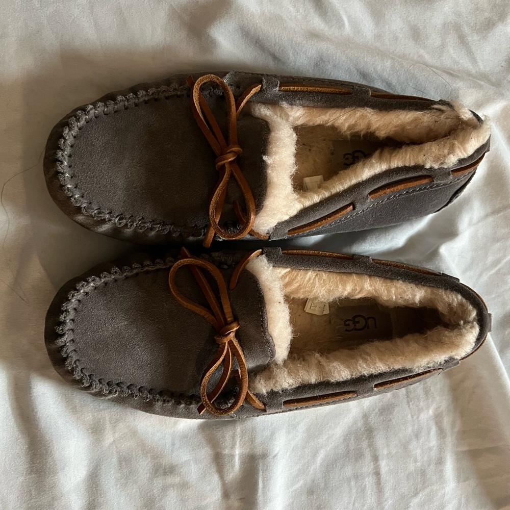 UGG Charcoal Suede Moccasin Slippers
